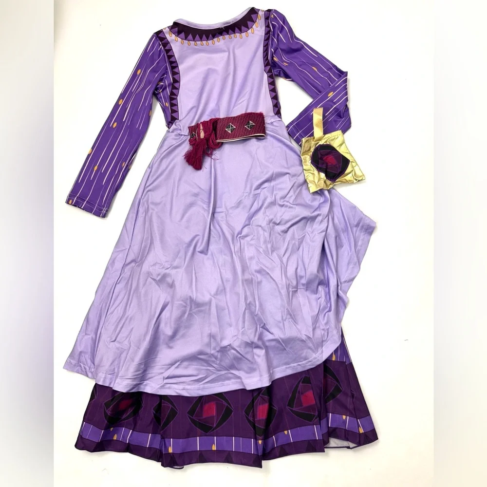 Wish Princess Asha Costume Dress Up Long Sleeve Purple Dress with Belt and Bag